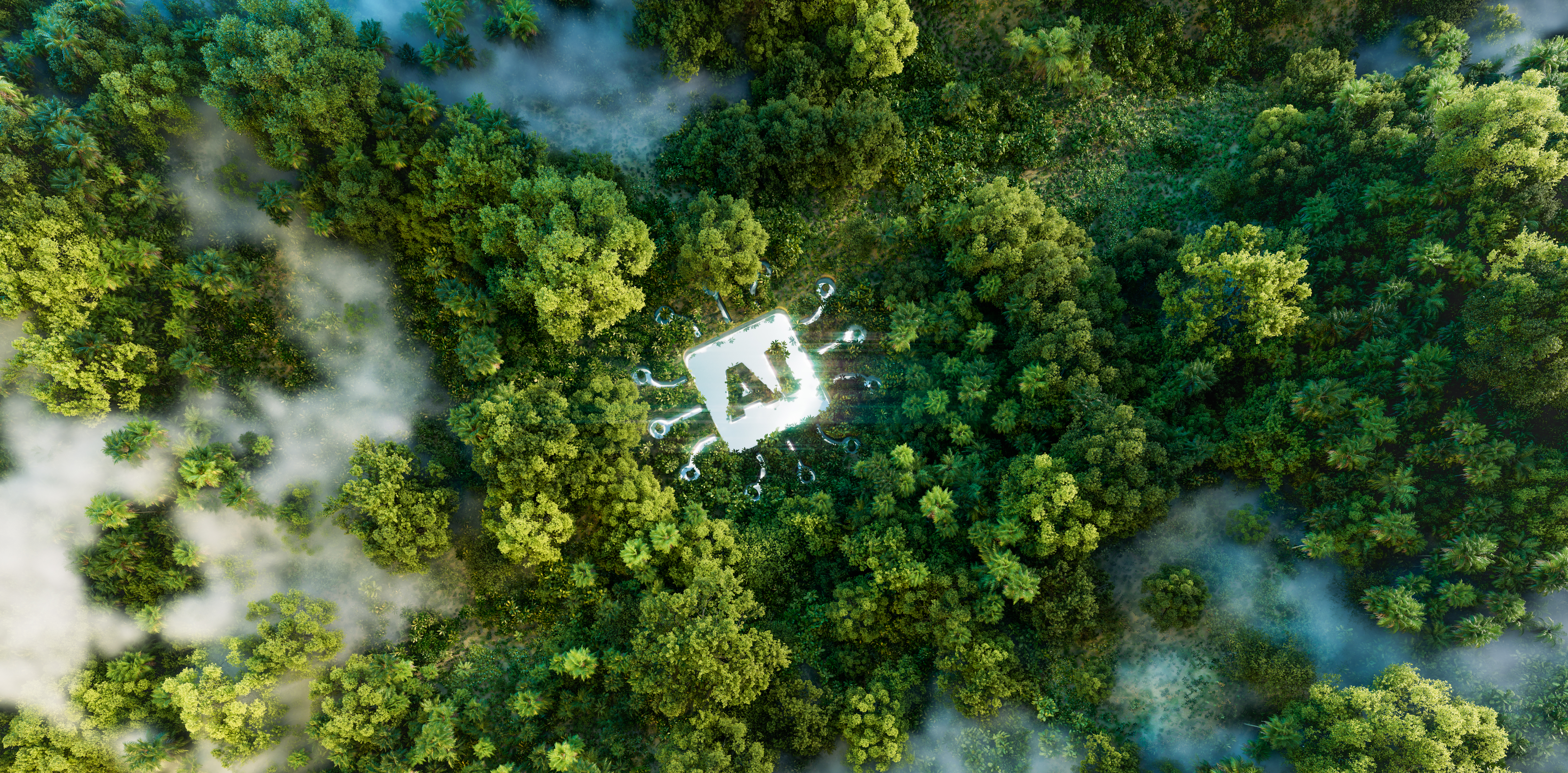 Symbole AI (pour intelligence artificielle) dans un environnement naturel